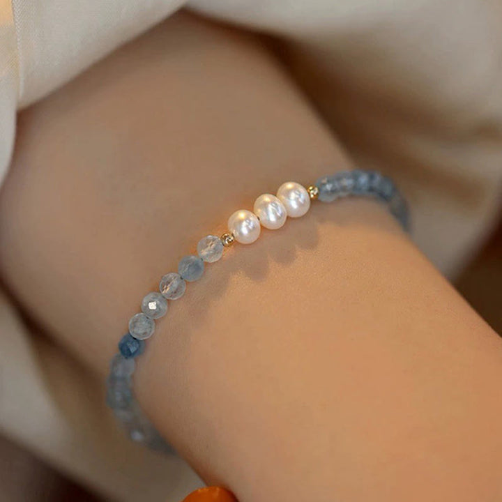 Buddha Stones 天然アクアマリン 4mmビーズ パールセレニティブレスレット - image 11