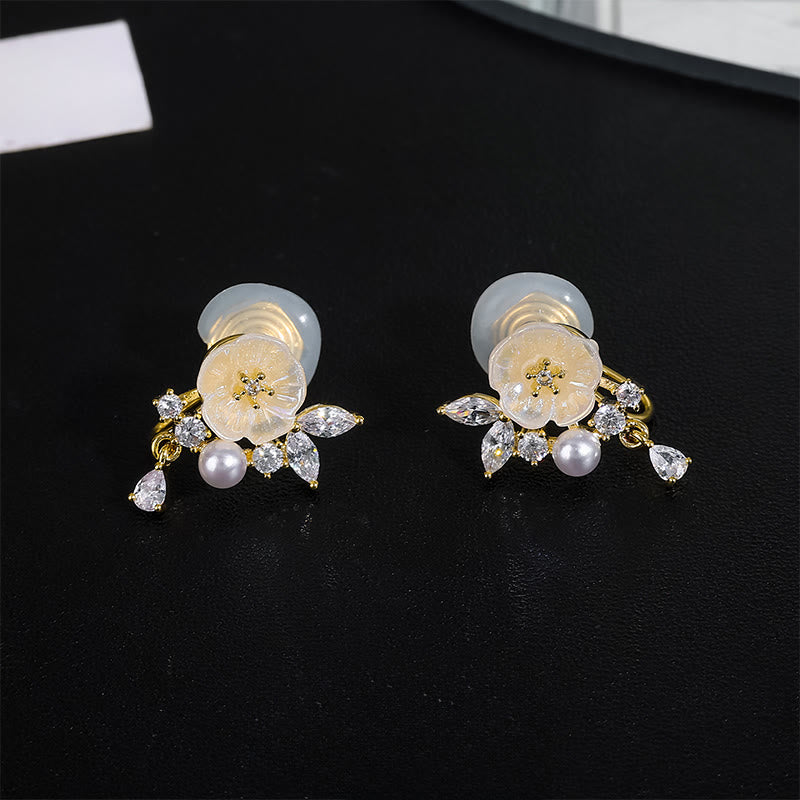 Buddha Stones ホワイトローズフラワー ジルコン 銅製 幸運のクリップ式スタッドピアス - クリップ式イヤリング - image 7