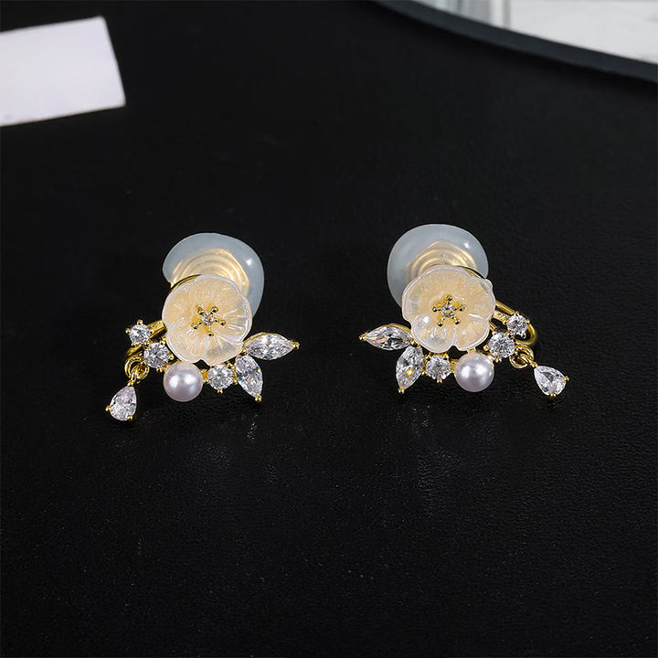 Buddha Stones ホワイトローズフラワー ジルコン 銅製 幸運のクリップ式スタッドピアス - クリップ式イヤリング - image 7