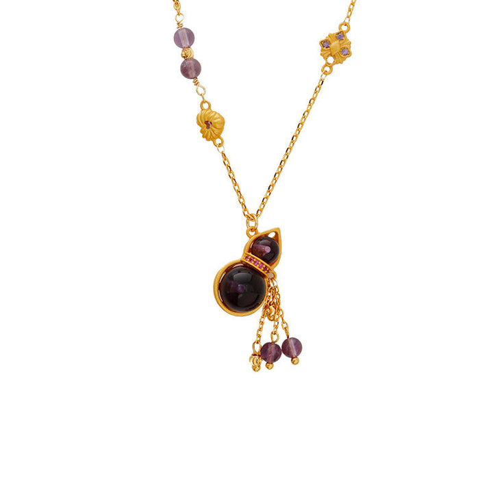 Buddha Stones ひょうたんタッセル付きアメジスト銅チェーン瞑想ネックレスペンダント - image 6