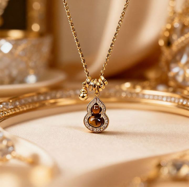Buddha Stones 双瓢箪タイガーアイ銅メッキ金メッキ強度ネックレスペンダント - image 2