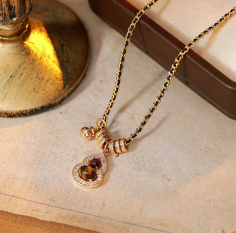 Buddha Stones 双瓢箪タイガーアイ銅メッキ金メッキ強度ネックレスペンダント - image 1