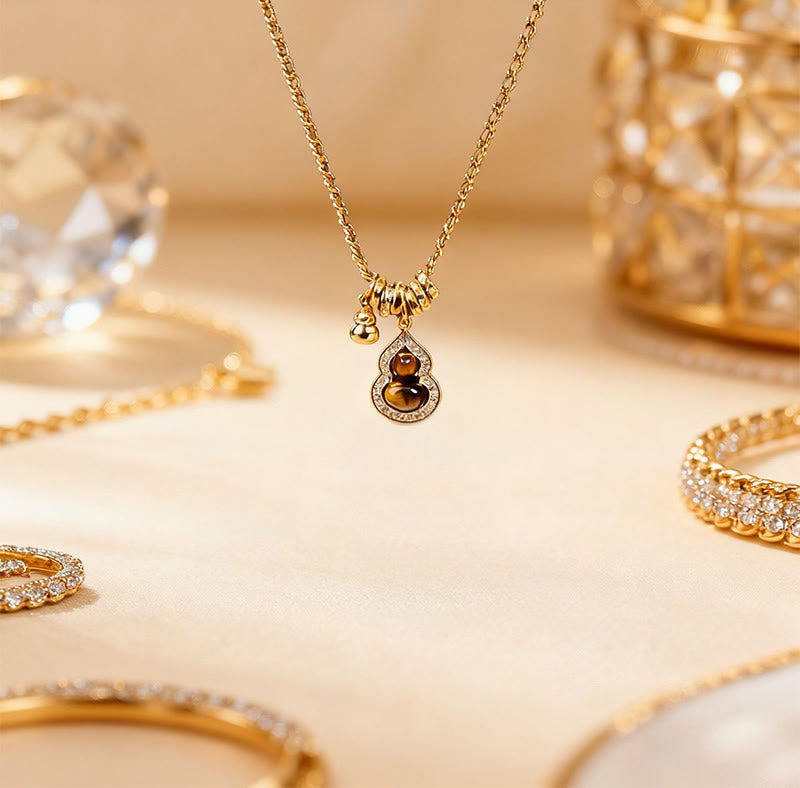 Buddha Stones 双瓢箪タイガーアイ銅メッキ金メッキ強度ネックレスペンダント - image 3