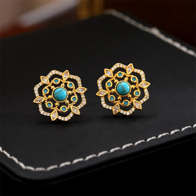 Buddha Stones 八角形のコンパス型ジルコン銅製バランススタッドピアス - コンパス（925スターリングシルバー製ポスト） - image 0
