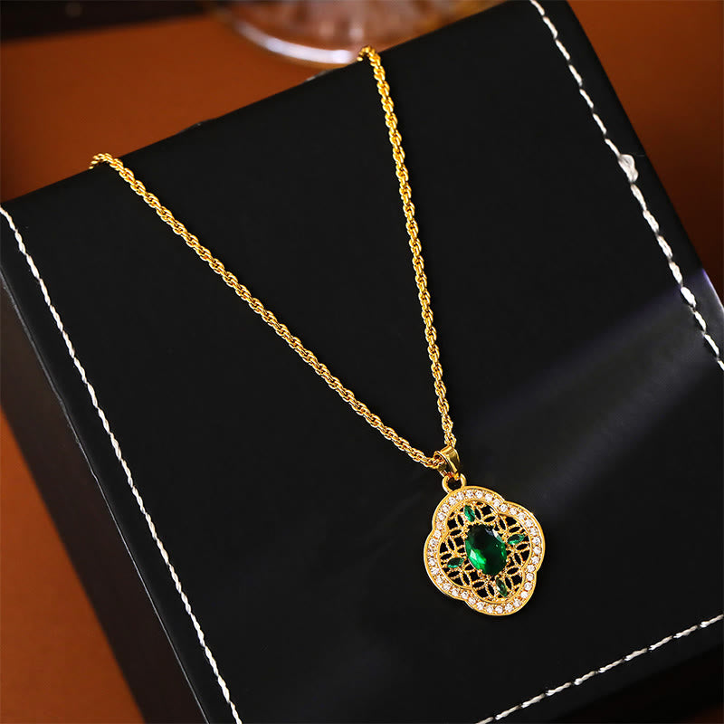 Buddha Stones 四つ葉のクローバーの透かし彫りデザイン、銅メッキゴールドチェーン、幸運のネックレスペンダント - image 2