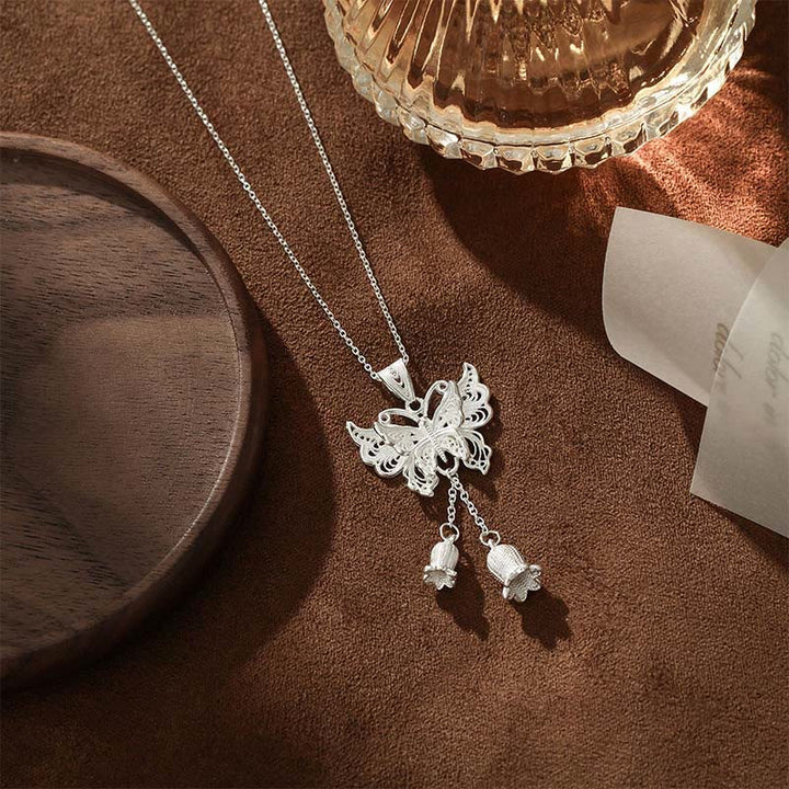 Buddha Stones 999スターリングシルバー製 バタフライ スズラン フリーダム ネックレス ペンダント - image 2