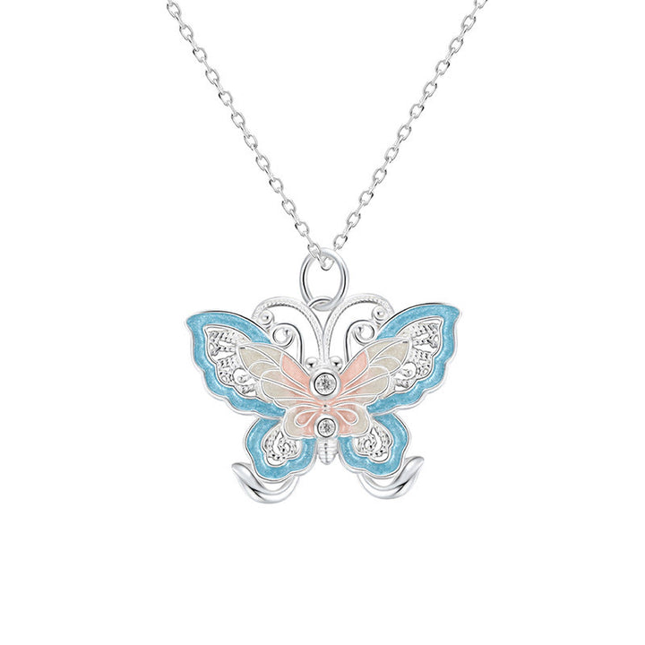 Buddha Stones 999スターリングシルバー製バタフライブルーエナメルプロテクションネックレスペンダント - image 8