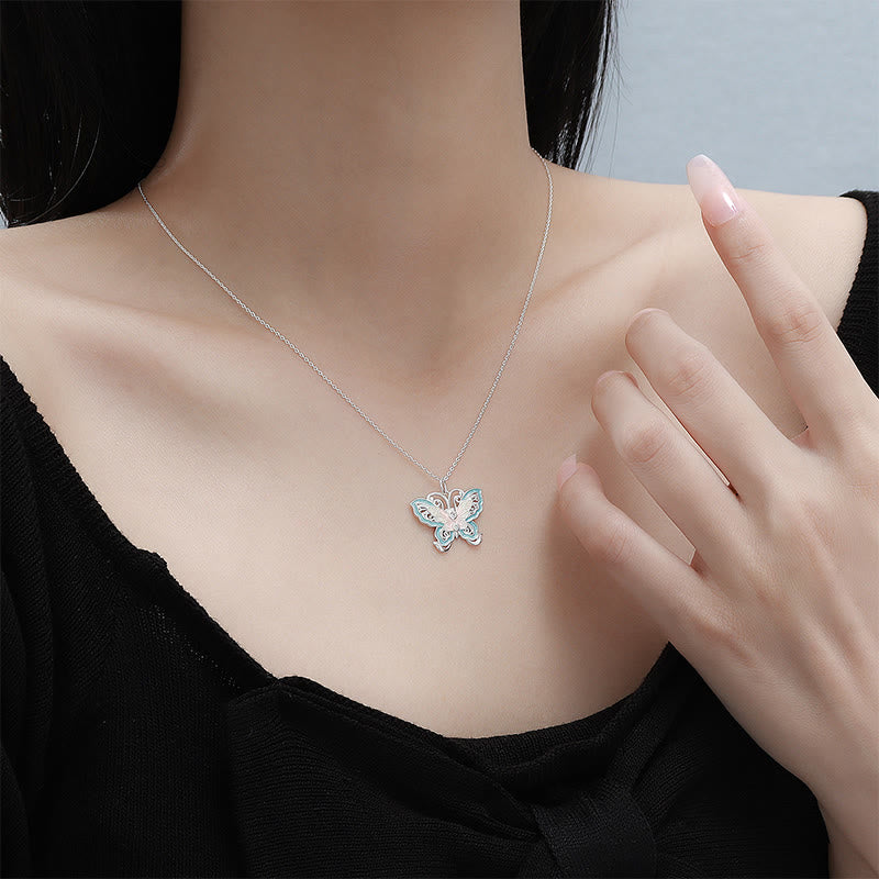 Buddha Stones 999スターリングシルバー製バタフライブルーエナメルプロテクションネックレスペンダント - image 3