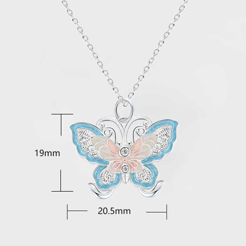 Buddha Stones 999スターリングシルバー製バタフライブルーエナメルプロテクションネックレスペンダント - image 7
