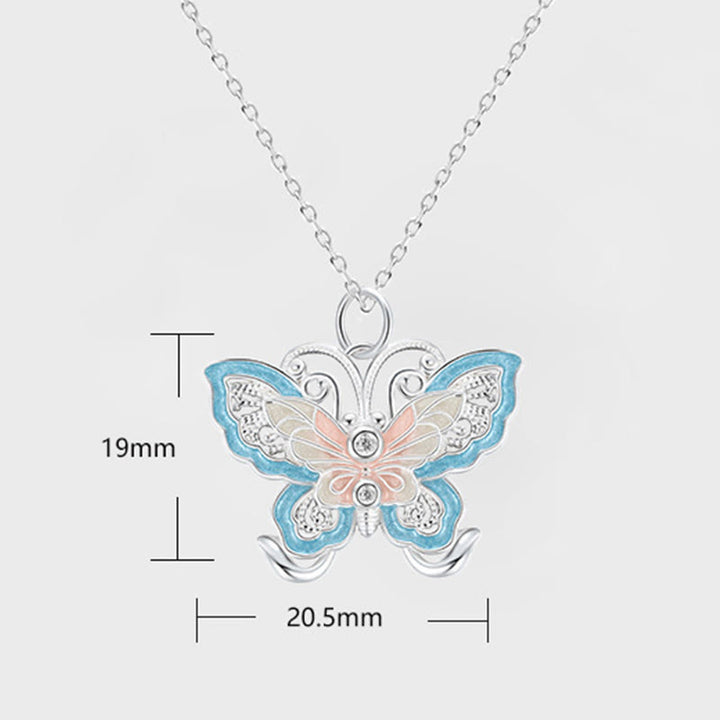 Buddha Stones 999スターリングシルバー製バタフライブルーエナメルプロテクションネックレスペンダント - image 7