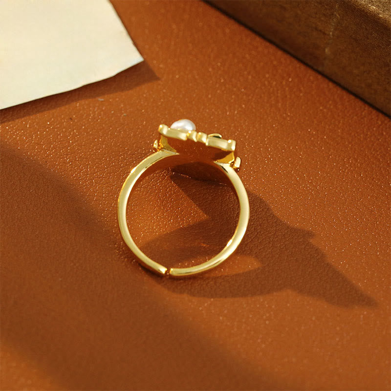 Buddha Stones ヴィンテージ油絵蓮の花真珠銅製富の指輪 - image 2