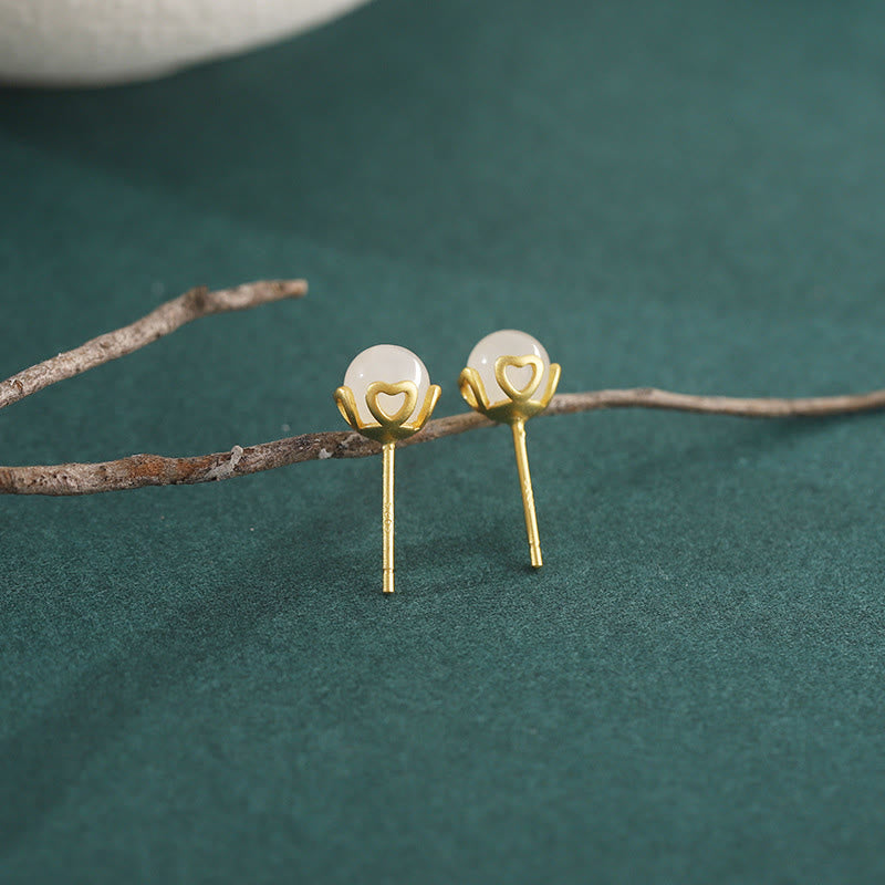 Buddha Stones 和田翡翠 925スターリングシルバー ハート型レースハーモニーイヤリング - image 2