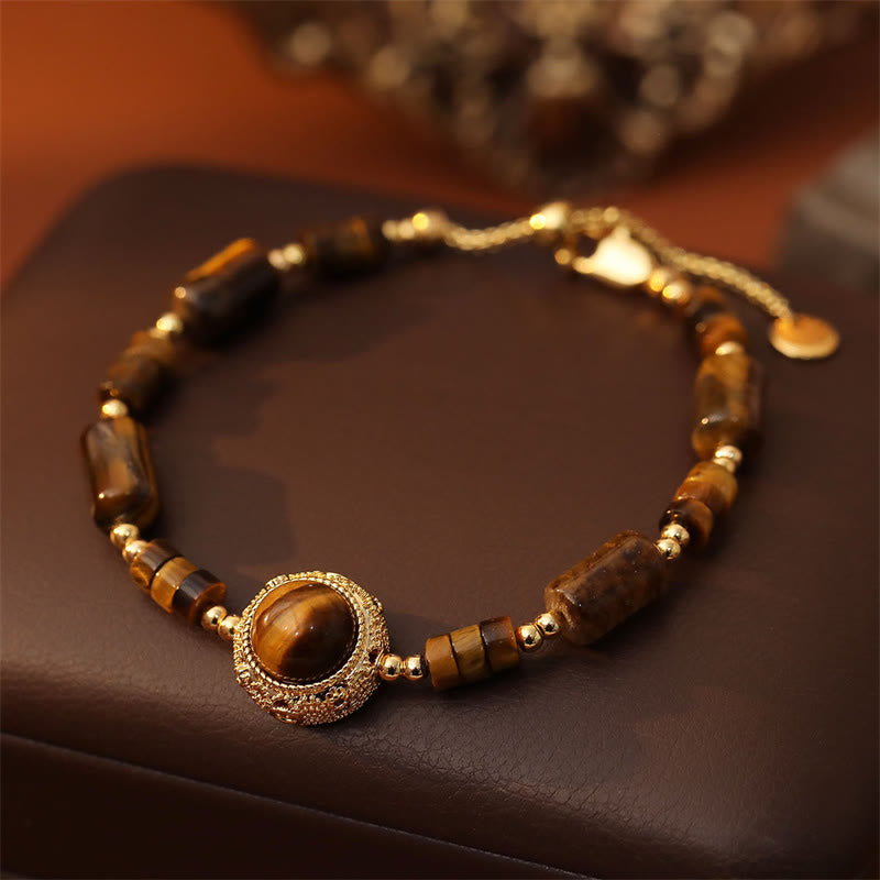 Buddha Stones 天然タイガーアイ製、保護力と強度を備えたチェーンブレスレット - image 1