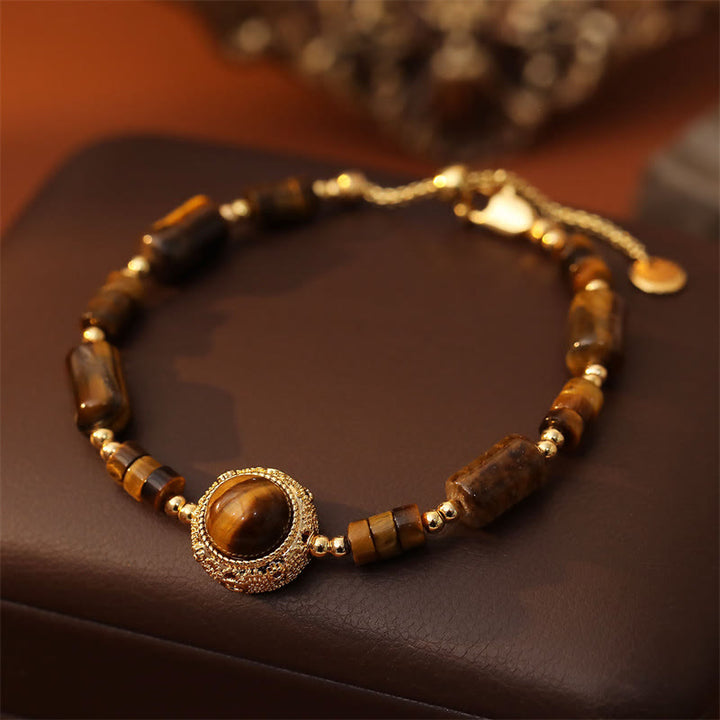 Buddha Stones 天然タイガーアイ製、保護力と強度を備えたチェーンブレスレット - image 1