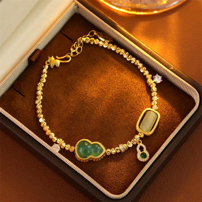 Buddha Stones ひょうたん型グリーンアゲートジルコン銅ビーズサポートチェーンブレスレット - image 3
