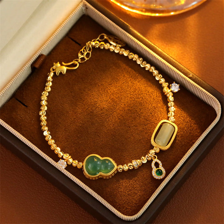 Buddha Stones ひょうたん型グリーンアゲートジルコン銅ビーズサポートチェーンブレスレット - image 3