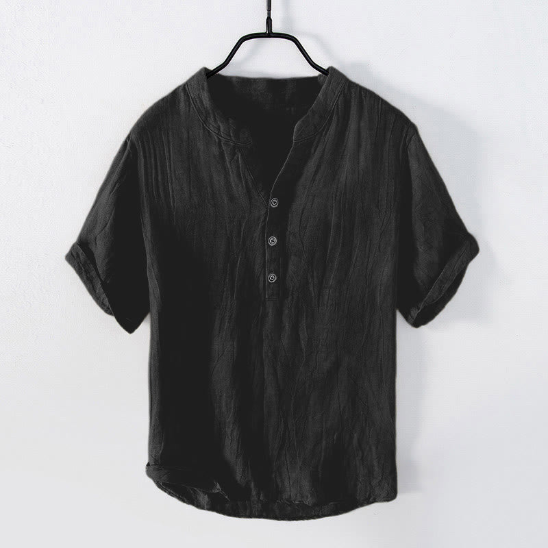Buddha Stones 無地 半袖 綿麻シャツ メンズ プルオーバー カジュアル 夏用 - 半袖 - 黒 - US/UK/AU50、EU60（5XL） - image 21