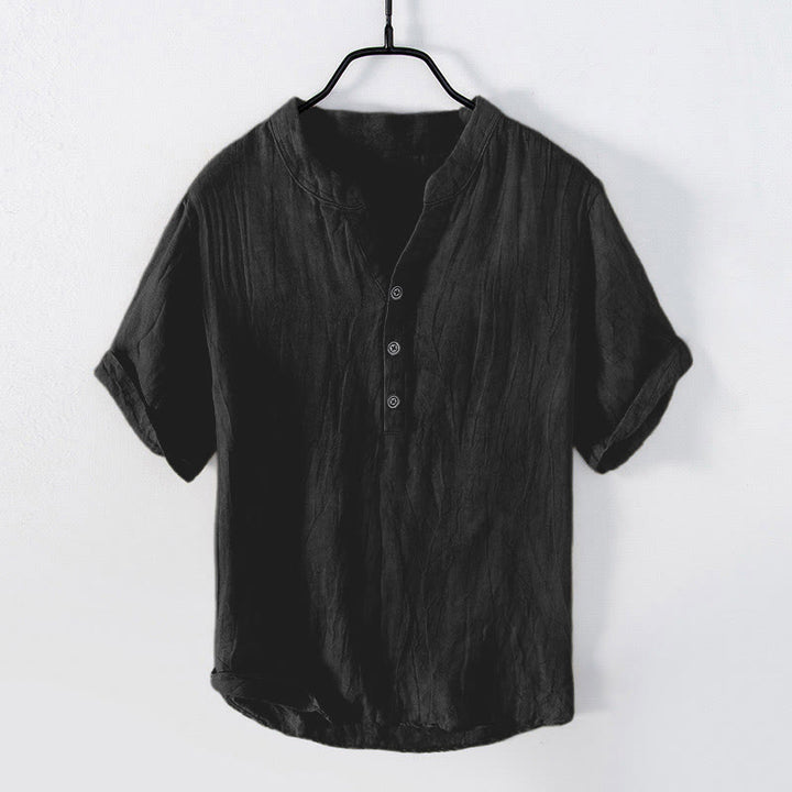 Buddha Stones 無地 半袖 綿麻シャツ メンズ プルオーバー カジュアル 夏用 - 半袖 - 黒 - US/UK/AU50、EU60（5XL） - image 21