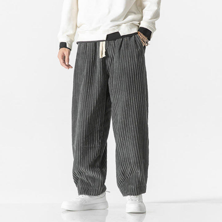 Buddha Stonesレトロ 冬 無地 メンズ ドローストリング コーデュロイ ハーレムパンツ ポケット付き - グレー - US/UK/AU50、EU60（5XL） - image 0