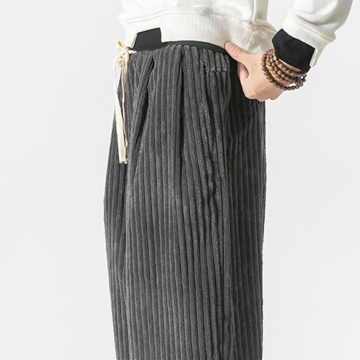 Buddha Stonesレトロ 冬 無地 メンズ ドローストリング コーデュロイ ハーレムパンツ ポケット付き - image 6