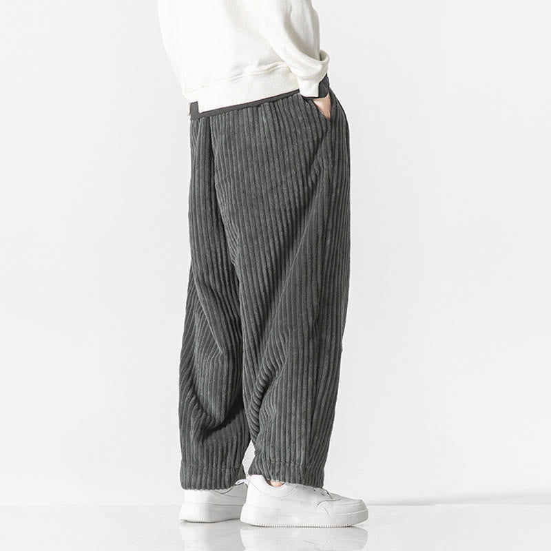 Buddha Stonesレトロ 冬 無地 メンズ ドローストリング コーデュロイ ハーレムパンツ ポケット付き - image 4