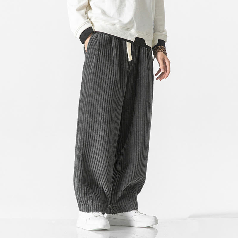 Buddha Stonesレトロ 冬 無地 メンズ ドローストリング コーデュロイ ハーレムパンツ ポケット付き - image 3