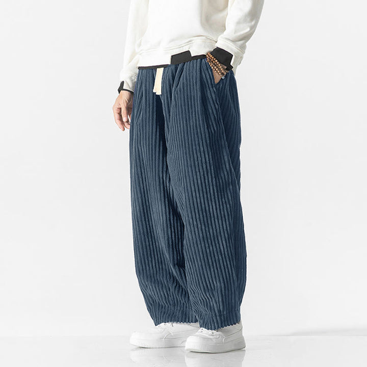Buddha Stonesレトロ 冬 無地 メンズ ドローストリング コーデュロイ ハーレムパンツ ポケット付き - image 16