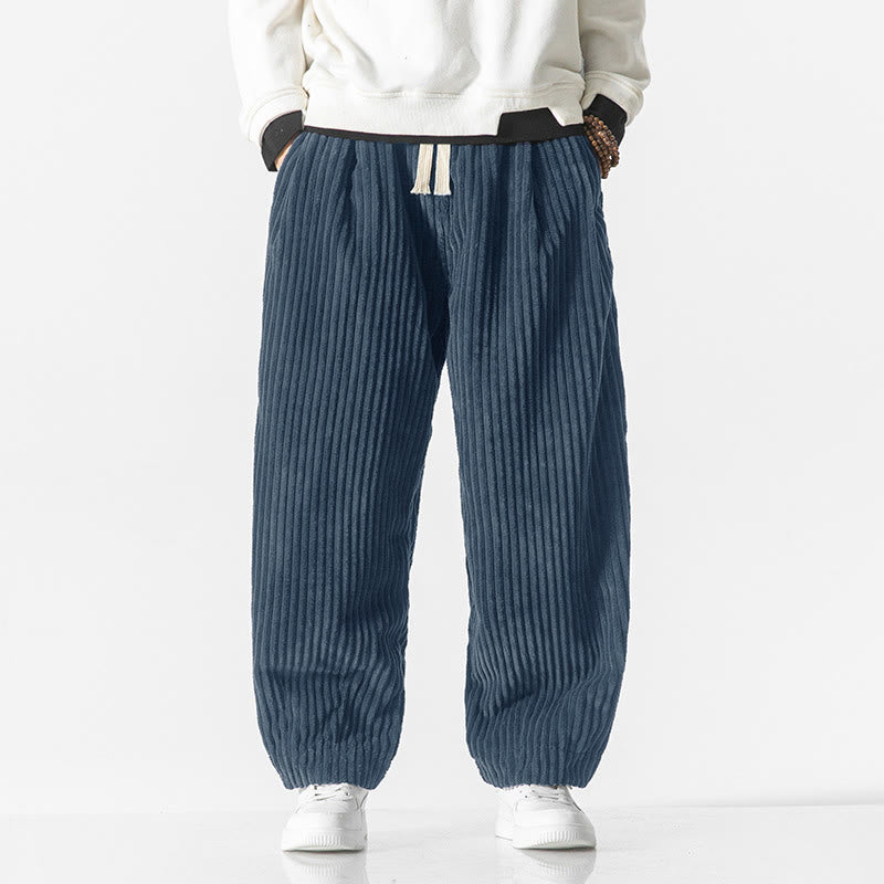 Buddha Stonesレトロ 冬 無地 メンズ ドローストリング コーデュロイ ハーレムパンツ ポケット付き - スチールブルー - US/UK/AU50、EU60（5XL） - image 13