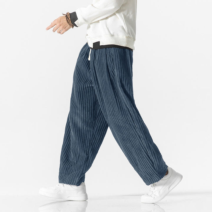 Buddha Stonesレトロ 冬 無地 メンズ ドローストリング コーデュロイ ハーレムパンツ ポケット付き - image 14