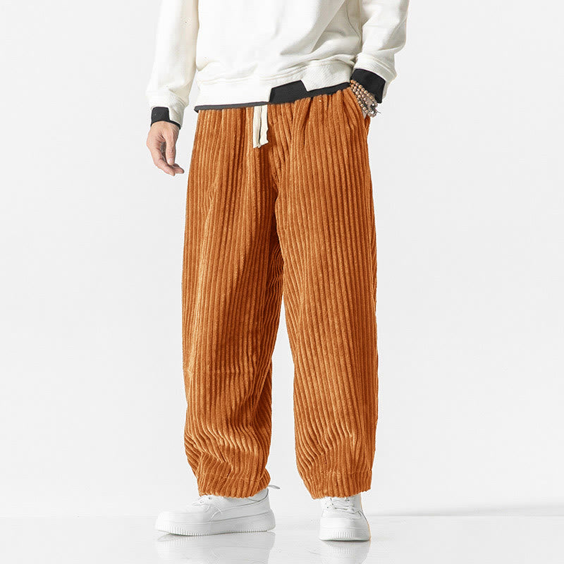 Buddha Stonesレトロ 冬 無地 メンズ ドローストリング コーデュロイ ハーレムパンツ ポケット付き - image 20