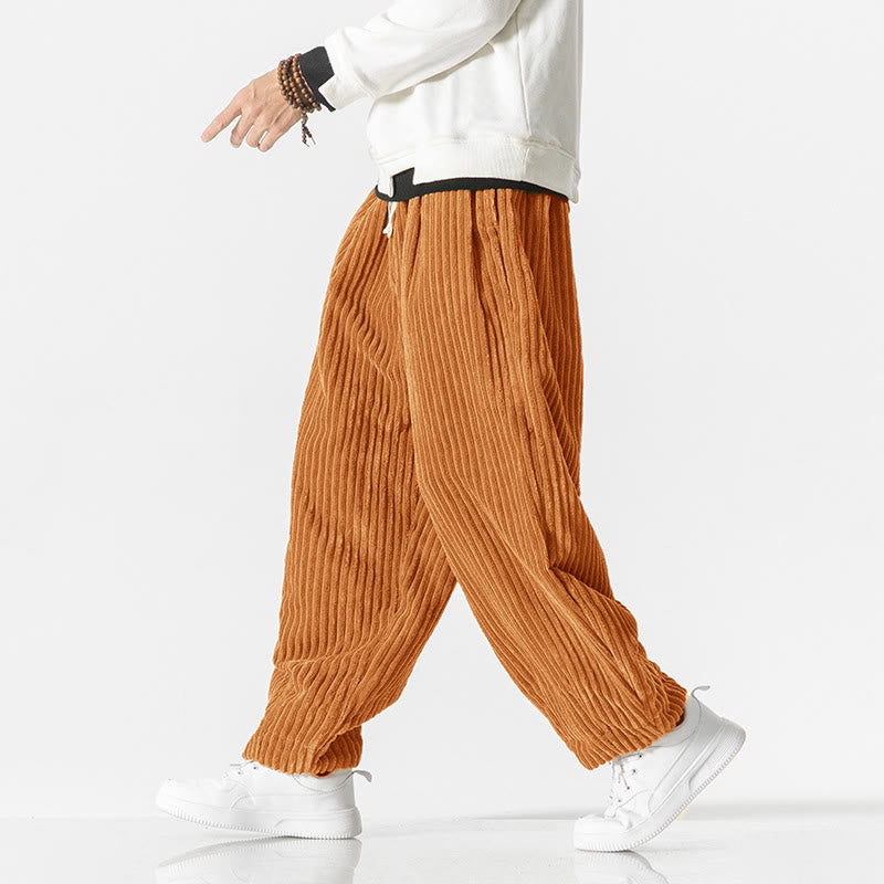 Buddha Stonesレトロ 冬 無地 メンズ ドローストリング コーデュロイ ハーレムパンツ ポケット付き - image 19