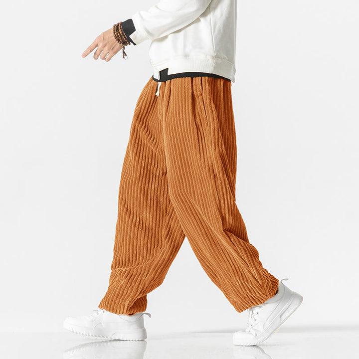 Buddha Stonesレトロ 冬 無地 メンズ ドローストリング コーデュロイ ハーレムパンツ ポケット付き - image 19