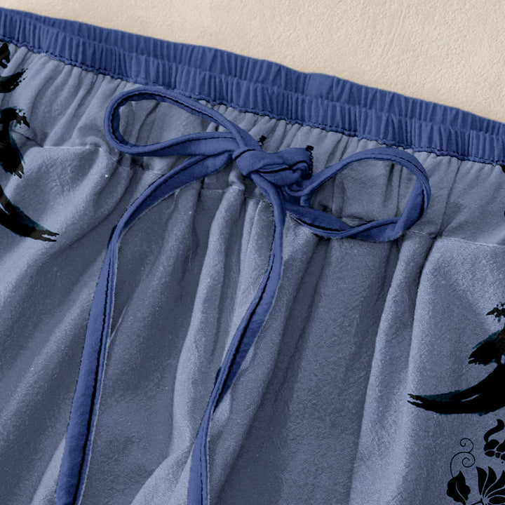 Buddha Stones 綿素材のカジュアルなダルマホイールロータス柄OMパターンレディースパンツ（ウエストゴム、ポケット付き） - image 1