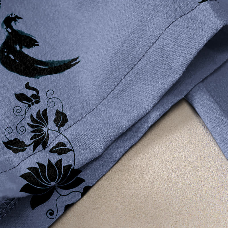 Buddha Stones 綿素材のカジュアルなダルマホイールロータス柄OMパターンレディースパンツ（ウエストゴム、ポケット付き） - image 2