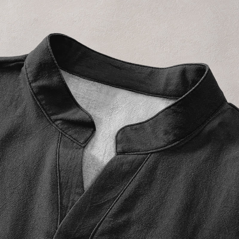 Buddha Stones コットン素材 シンプル 鶴 赤日松柄 メンズ 半袖 ハーフボタンシャツ - image 2