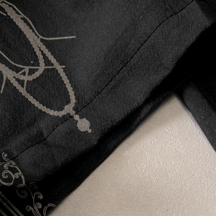 Buddha Stones コットン素材のカジュアルな蓮の花柄ダブルドルジェヴァジュラナマステオムデザインレディースゴムウエストパンツ（ポケット付き） - image 2