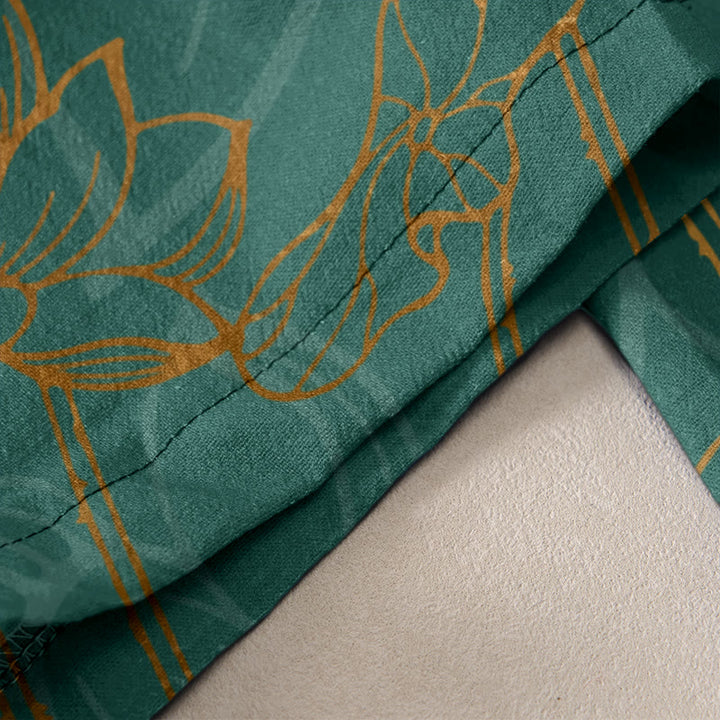 Buddha Stones コットン素材、カジュアルな蓮の葉と鯉の柄、ウエストゴム入り、ポケット付きレディースパンツ - image 2