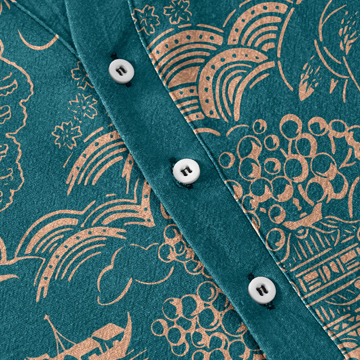 Buddha Stones コットン素材のネイチャータワー風景柄メンズ半袖ハーフボタンシャツ - image 3