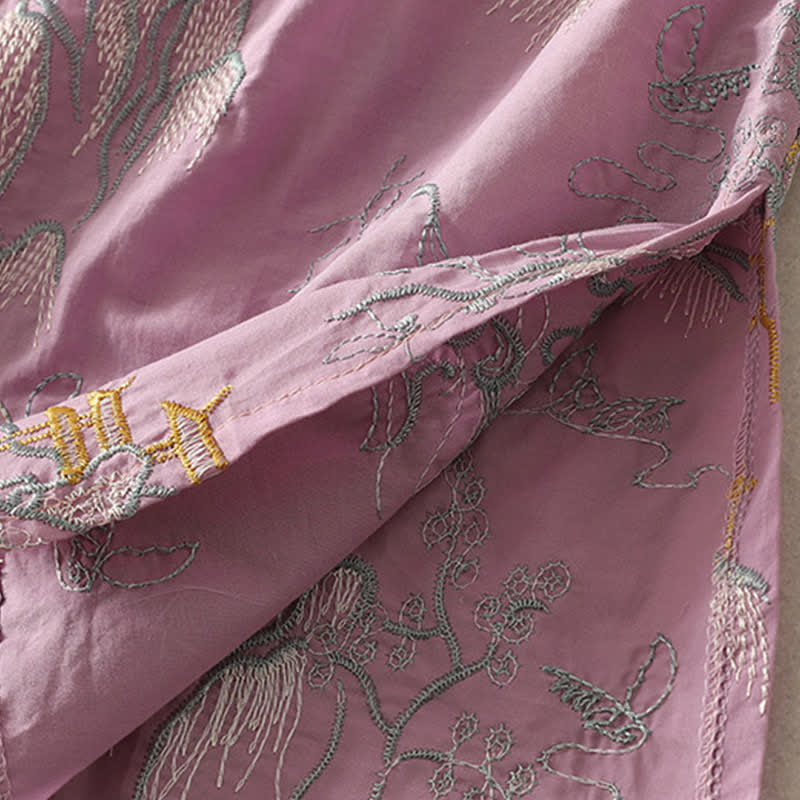 Buddha Stones 夏用Vネック花柄デザイン半袖コットンミディドレス（ポケット付き） - image 7