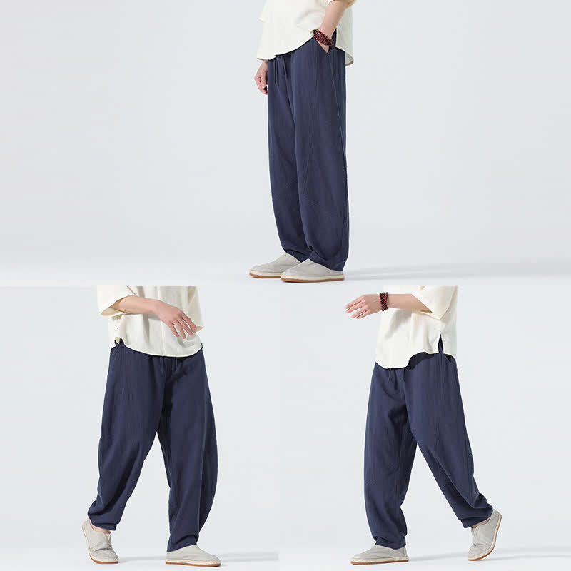 Buddha Stones 春物無地メンズコットンドローストリングパンツ（ポケット付き） - image 13