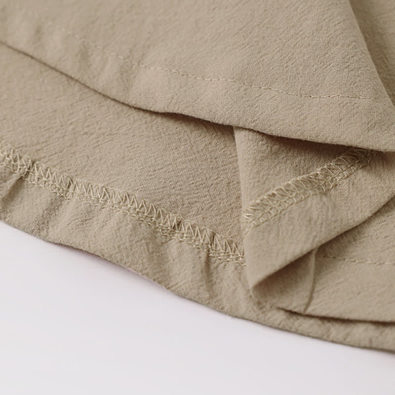 Buddha Stones 夏用刺繍入り半袖ノッチドカラーメンズコットンリネンTシャツ - image 9