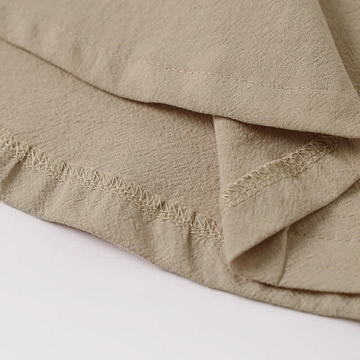 Buddha Stones 夏用刺繍入り半袖ノッチドカラーメンズコットンリネンTシャツ - image 9