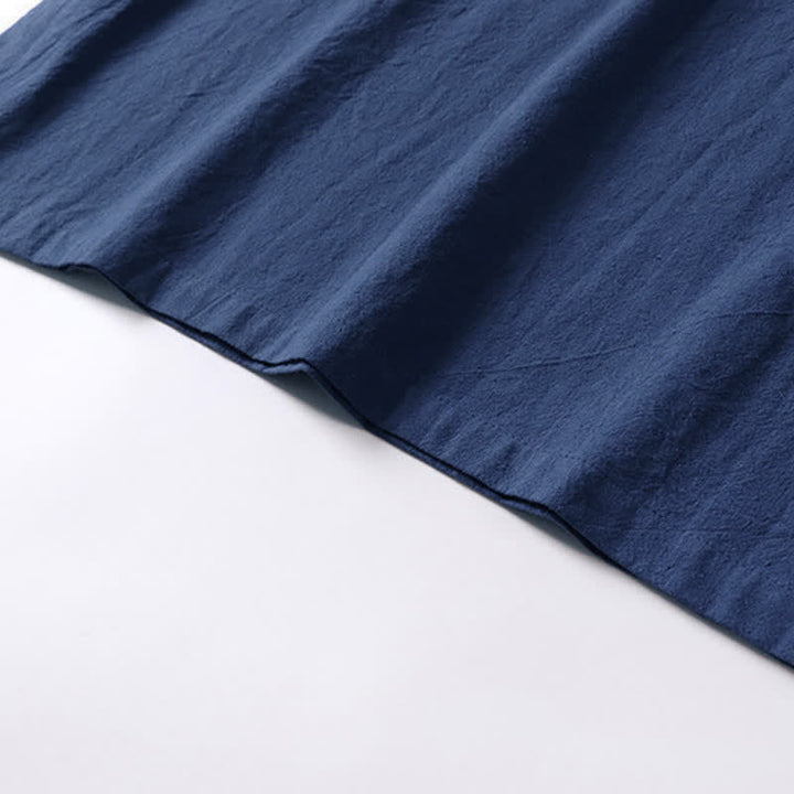 Buddha Stones 無地、カエルボタン、ノッチドラペル、半袖、メンズ、コットンリネンTシャツ - image 9