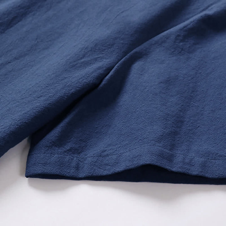 Buddha Stones 無地、カエルボタン、ノッチドラペル、半袖、メンズ、コットンリネンTシャツ - image 8