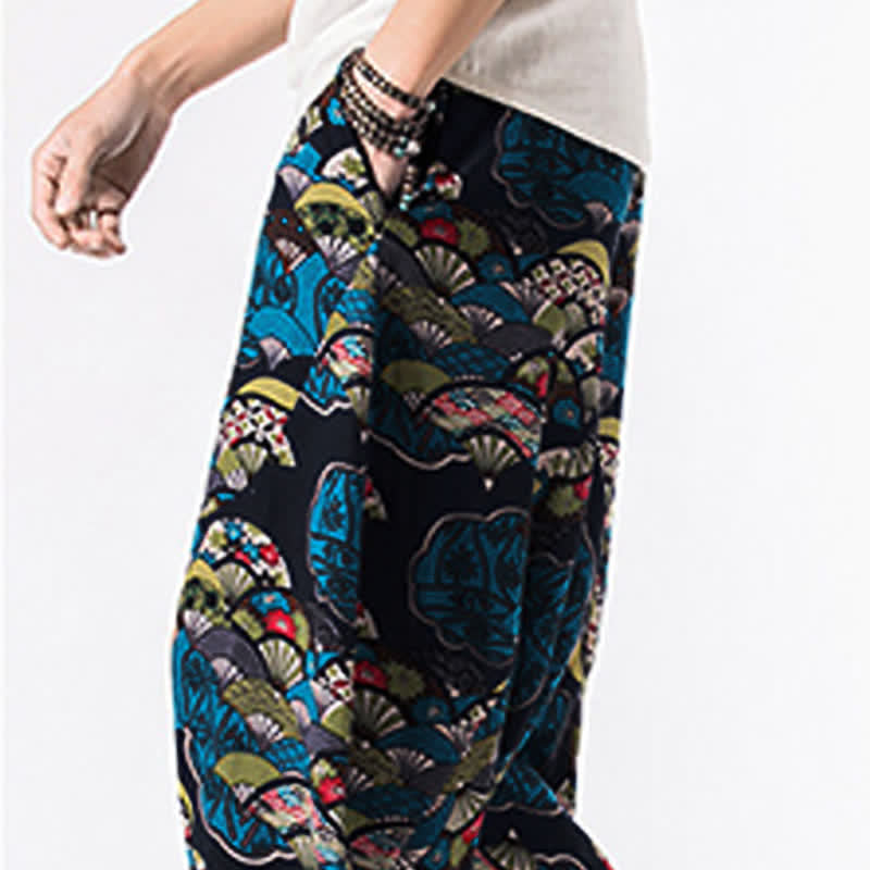 Buddha Stones エスニックプリント 花柄幾何学模様 メンズ ハーレムパンツ 7-8丈 ポケット付き - image 7