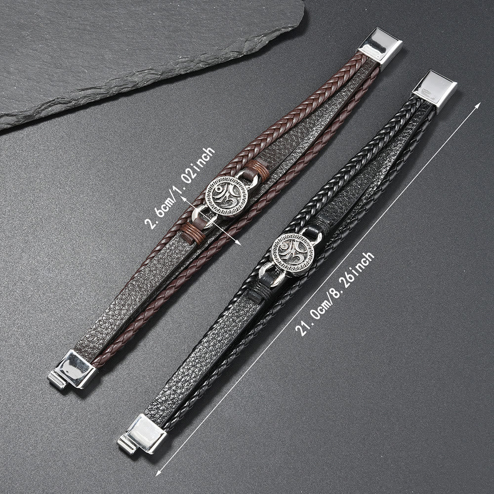 Buddha Stonesオム刻印入りラウンド多層編み込みレトロレザーブレスレット - image 4