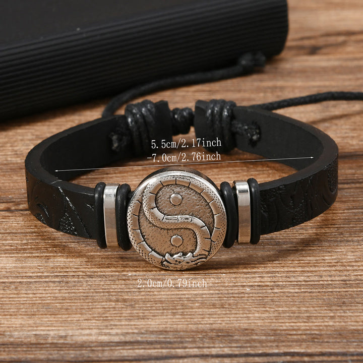 Buddha Stones 丸型陰陽龍彫刻入りレザーバランスブレスレット - image 9