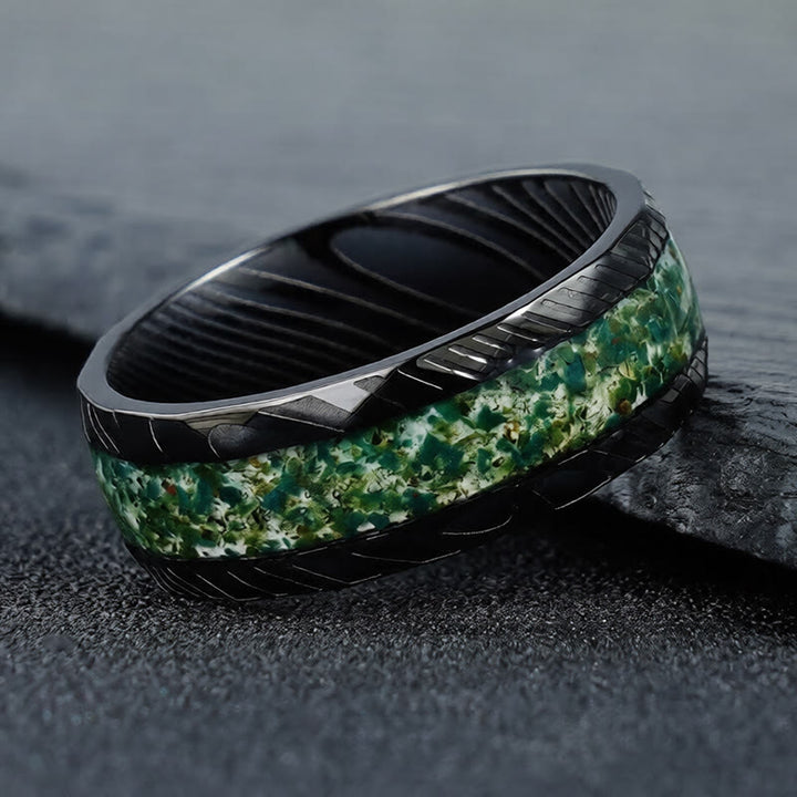 Buddha Stones ファセット加工された天然インレイチタン鋼製強化リング - image 2