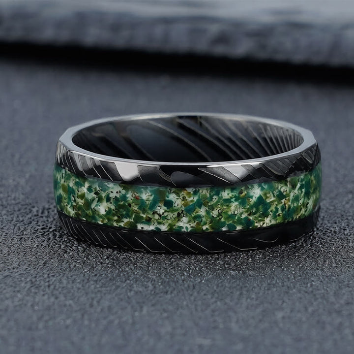 Buddha Stones ファセット加工された天然インレイチタン鋼製強化リング - image 1