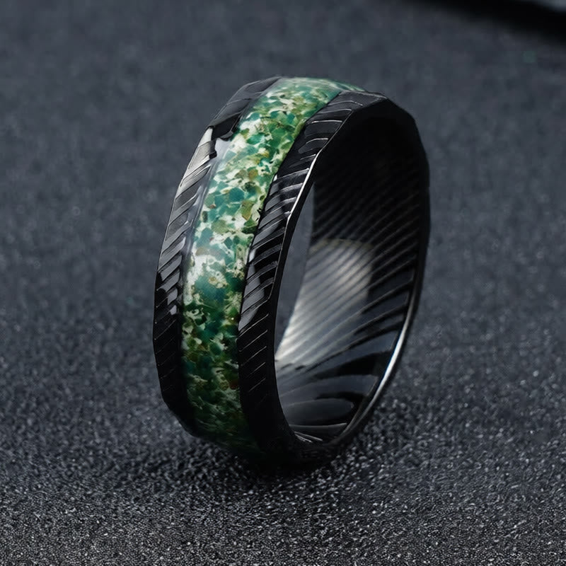 Buddha Stones ファセット加工された天然インレイチタン鋼製強化リング - 緑 - 21.4mm - image 0